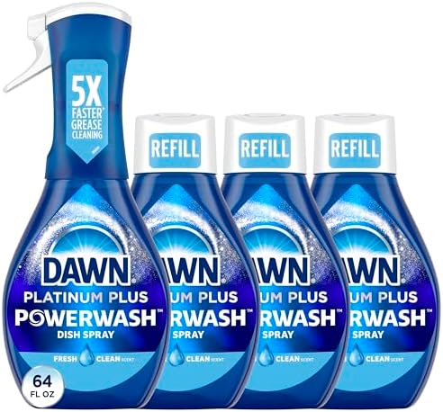 Powerwash Spray, Dish Soap, Dishwashing Liquid, Fresh, 1 Starter Kit + 3 Refills, 4x16 Fl Oz