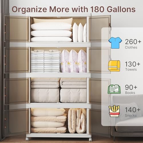 720QT Stackable Storage Bins with Lid, Foldable Storage Cabinet