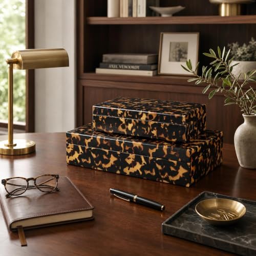Decorative Storage Boxes - Set of 2 Tortoise Shell Organizer Boxes