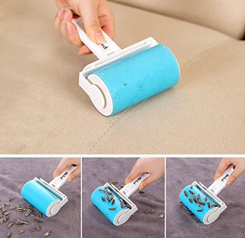 Reusable Lint Roller for Pet Hair – Washable Sticky Picker Set, 2-in-1 Portable & Standard Roller, Eco-Friendly No Refills, Removes Dog & Cat Fur from Clothes, Couch, Car (Blue)