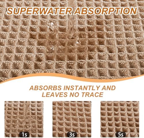 Luxury Waffle Bath Mat, Super Absorbent Non Slip Bathroom Rugs, Boho Ultra Soft Comfort Machine Washable Quick Dry Floor Mats with Tassels (Brown, 17" x 24" + 20" x 30")