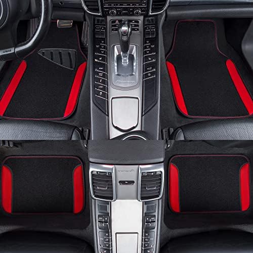 Rainbow Waterproof Universal Fit Faux Leather Car Carpet- Anti-Slip Nibbed Backing Floor Mats for SUV, Vans,Sedans,Trucks, Automotive Set of 4 for Women (Black with Red)