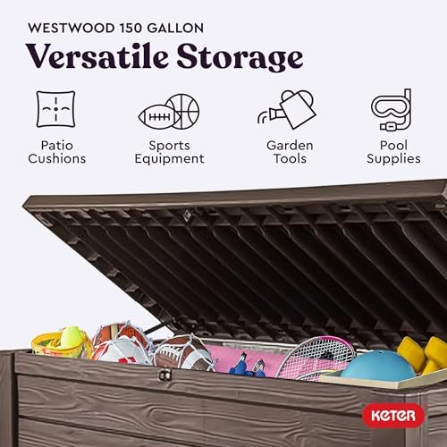 Keter Westwood 150 Gal Outdoor Storage Box for Patio and Pool Accessories
