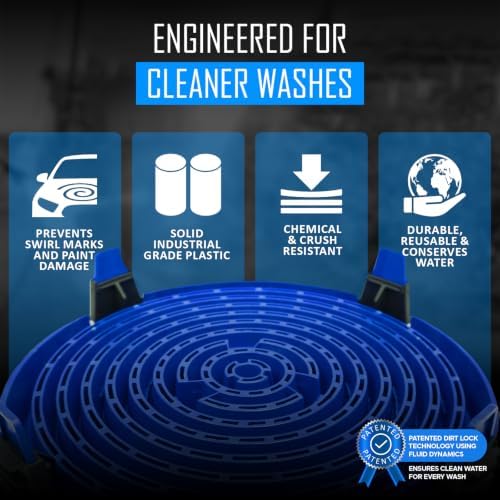 Dirt Lock Car Wash Insert, Blue | Bucket Filter for 3–8 Gallon Round Pails, Traps Debris, Prevents Swirl Marks, Self-Locking Rubber Grips, Venturi Flow