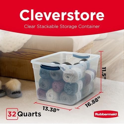 Cleverstore Clear 32 Qt, 6 Pack Stackable Plastic Storage Bins with Lids, Great for Closet and Laundry Storage, Organizing in the Home