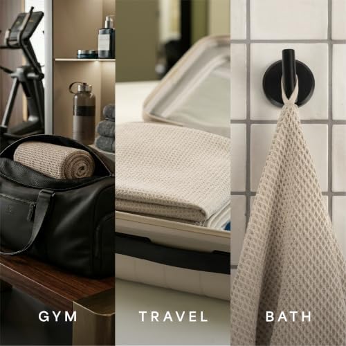 Aura Waffle Bath Towels, 4 Pack, 30" x 60", Beige