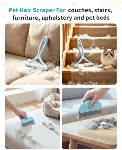 Carpet Rake for Pet Hair Removal, 54-Inch Long Handle and Scraper