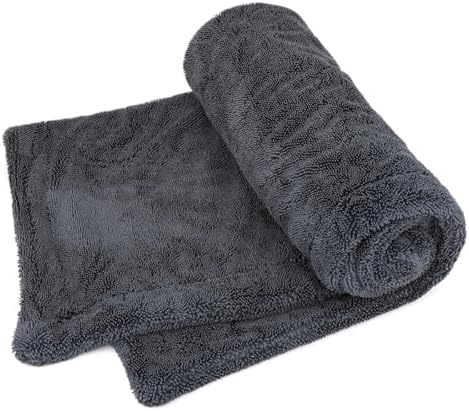 1300GSM Microfiber Car Drying Towel, Double-Twist Loop, Ultra-Absorbent, Quick-Dry, Lint- & Streak-Free, Scratch-Safe, for Car Wash & Detailing (1 Pack) (Dark Grey, 24" x 36")