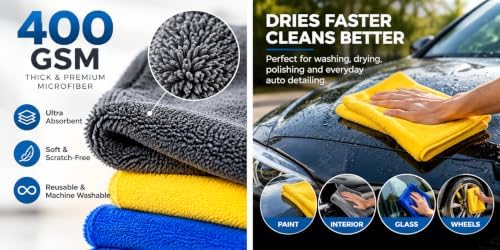 Microfiber Towels, Gray Yellow Blue, 6 Pack, 16 x 16 in