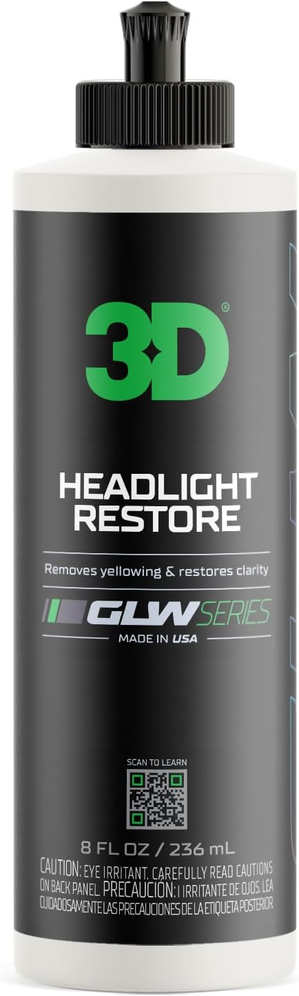 3D GLW Series Headlight Restore – 2-Step Kit Removes Oxidation, Scratches & Yellowing | UV Protection for Clear Headligh