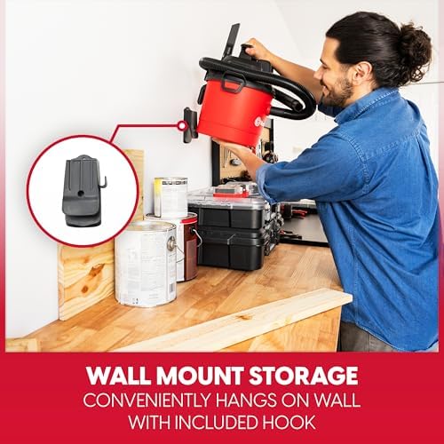 Vacmaster VOMCM205P 1101 2.5-Gal 2 Peak HP Wall Mount Wet/Dry Vac Red
