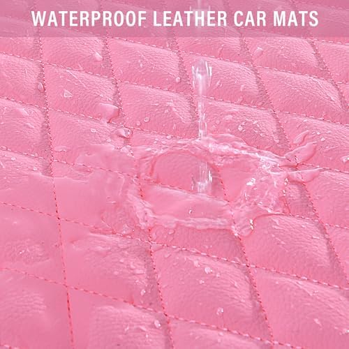 Bling Leather Car Mats Shining Diamond Floor Mats Crystal Rhinestones Sparkly Glitter Carpet Anti-Slip Waterproof Pad Universal Fit for Automotive SUV, Sedan, Van, 5pcs for Girl Women Pink