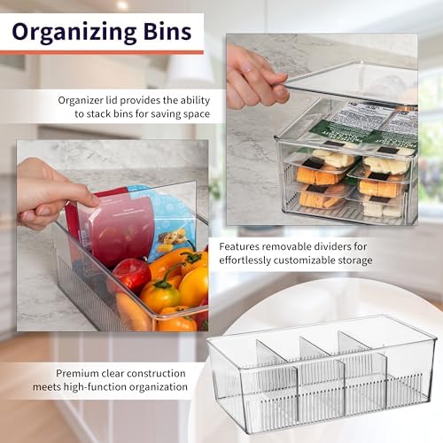 Pantry Organizer Storage Bin with Divider & Lid, 2 Pack