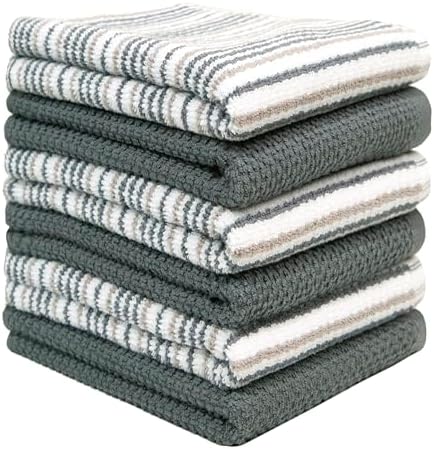 Bumble Kitchen Towels 6 Pack 100% Cotton Dish Towels - 16"x26" - Grey