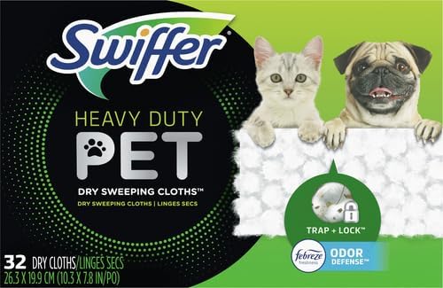 Sweep + Mop, Dry Pads Refill, Floor Cleaner for Dirt, Dust, Hair, Cleaning Cloths for Mopping Home, Bathroom, Kitchen, All Purpose Multi-Surface Floor Wipes, Heavy Duty, Pet, 32 Count (Pack of 2)