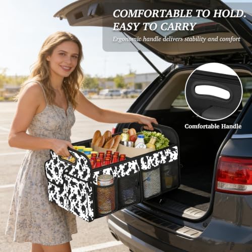 Trunk Organizer, Collapsible Trunk Organizers and Storage, Car Accessories for Women and Men, Multi-Compartment Trunk Storage Organizer for SUV, Car, Mini-Van (Cow Print, Standard)