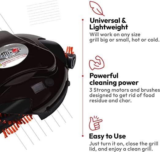 Grillbot Automatic Grill Cleaning Robot with Nylon Brushes, Electric BBQ Cleaner Brush with Motorized Power, Cordless Rechargeable Grill Scrubber for Outdoor Grills (Black)