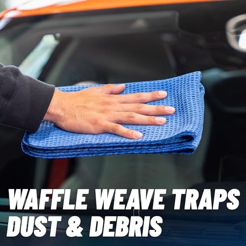 Waffle Weave Glass & Window Microfiber Towel, Blue, 2 Pack