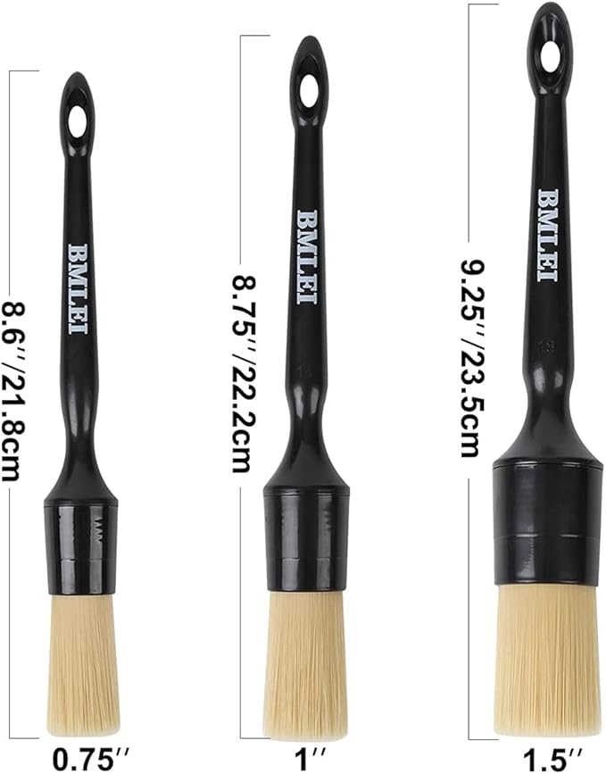 BMLEI 3pcs Car Detailing Brushes Set,Boars Hair Auto Car Detail Brush Kit No Scratch, Car Detailing Kit for Clean Interior or Exterior, Wheels, Tires, Engine Bay, Leather Seats
