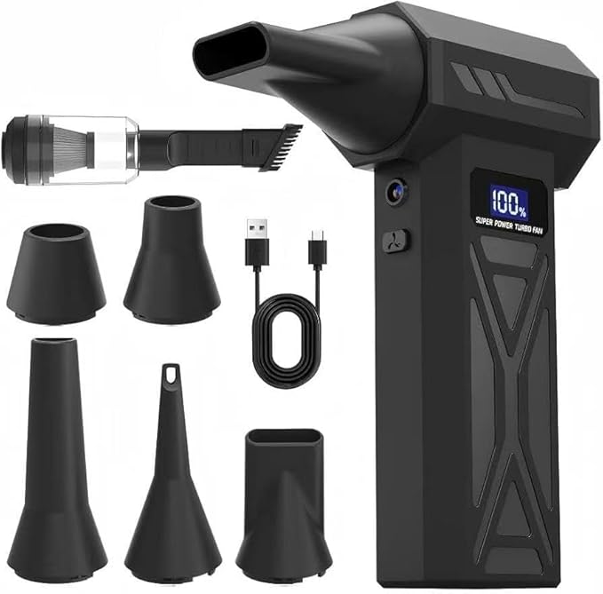 Compressed Air Duster ，2-in-1 Duster and Vacuum Cleaner, 110000RPM Super Power Electric Air Duster, 4-Gear Adjustable Mini Blower, Dust Blower for Computer, Keyboard, House, pet，Outdoor and Car
