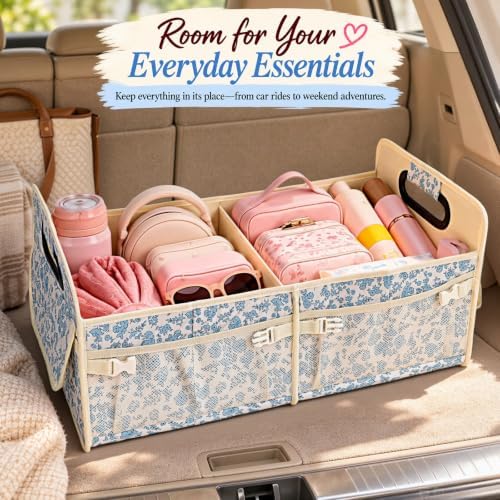 Quilted Floral Car Trunk Organizer for Women SUV Storage Bin