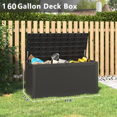 160 Gallon Deck Box,Lockable Outdoor Storage Box Gas Lift,Waterproof,Black