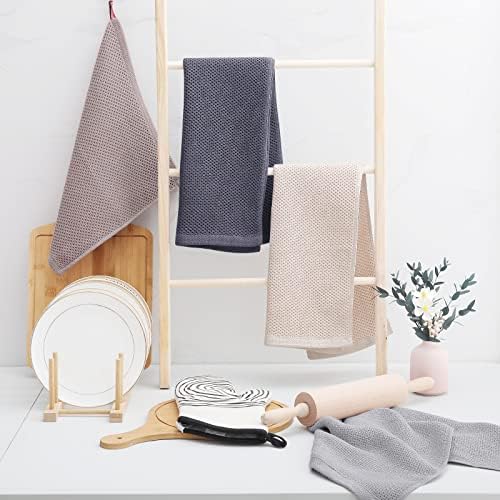 100% Cotton Waffle Weave Kitchen Dish Towels 4-Pack, Dark Grey