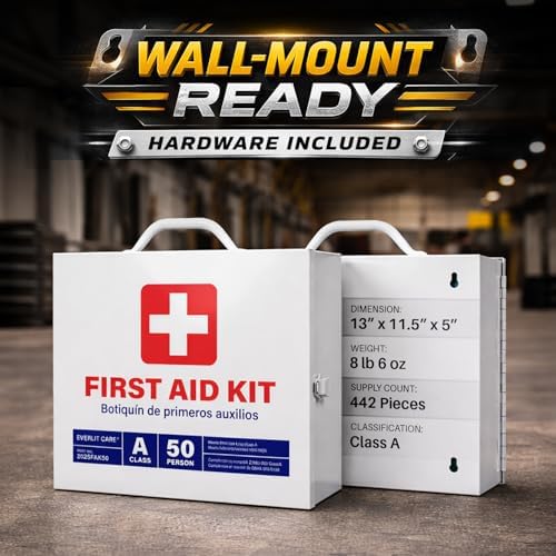 2-Shelf OSHA-Compliant First Aid Kit, ANSI Class A 50 Person Emergency First Aid Cabinet for Business, Job Site, Industrial Manufacturing Facility, Restaurant, and Kitchen
