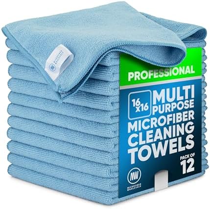 MW Pro Microfiber Cleaning Cloth | Blue | 12 Pack | 16” x 16” | All Purpose Microfiber Towels - Clean, Dust, Polish, Scrub, Absorbent