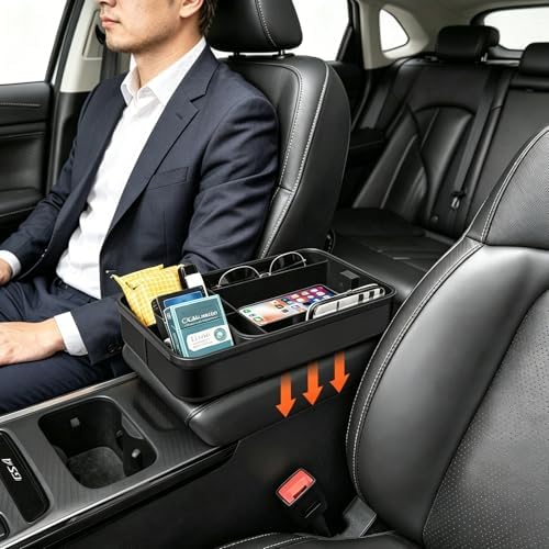 Car Armrest Extra Storage Box Black
