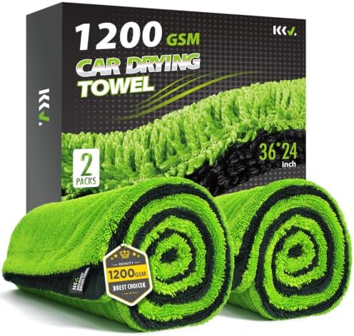 2-Pack Microfiber Towels for Cars (36"x 24"), Twisted Loop Car Towels, Super Absorbent, Scratch-Free and Streak-Free Car Drying Towels for SUVs and Trucks (Green)