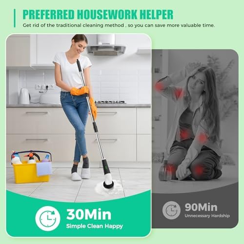 Electric Spin Scrubber, Cordless Power Cleaning Brush with Long Handle