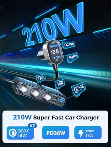 9 in 1 Cigarette Lighter Splitter, 210W Cigarette Lighter Adapter
