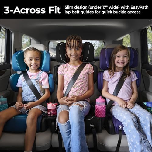 Diono Connect3 RXT 2-in-1 High Back Booster, Slim Fit 3-Across in Many Mid-Sized Sedans and SUVs, for Children from 40-120 lbs., Lightweight with Latch, Blue Razz Ice