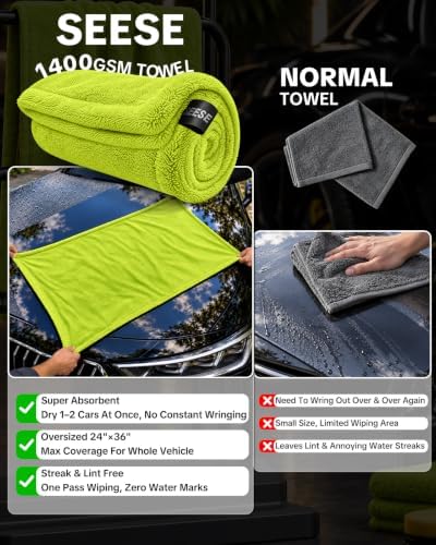 Microfiber Car Drying Towel: 1400 GSM Ultra Absorbent, 24" x 36"