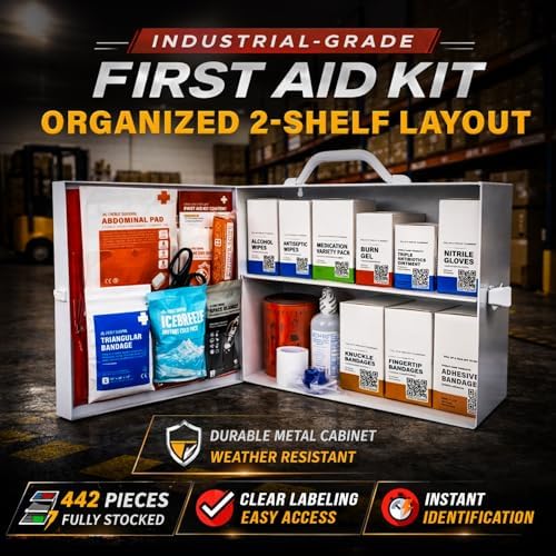 2-Shelf OSHA-Compliant First Aid Kit, ANSI Class A 50 Person Emergency First Aid Cabinet for Business, Job Site, Industrial Manufacturing Facility, Restaurant, and Kitchen