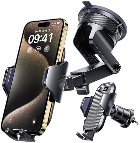 [True Military-Grade] Car Phone Holder [Upgraded Strongest Suction&Clip] Cell Phone Mount for Dashboard Windshield Vent Kit, Truck Cradle Stand for iPhone 18 Pro Max 17 16 15 Android,Ink Black