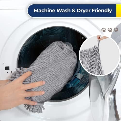 Doggy Dryer, Highly Absorbent Microfiber Washable Dog Shammy Quick Drying Towel Absorber - Extra Soft Plush Wrap Chenille Bath Towels to Dry Soggy Large Pets & Small Puppy-Grey 13"x31"