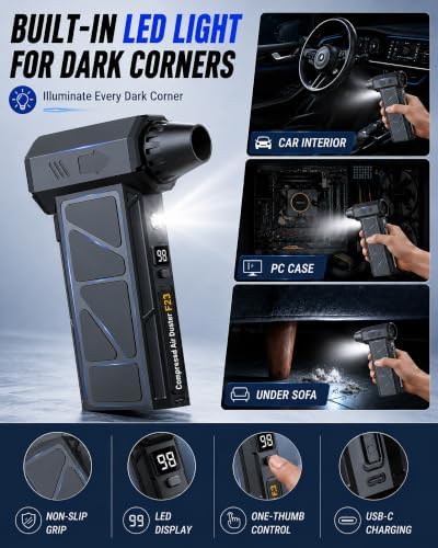 Compressed Air Duster, 150000RPM Electric Air Duster with 4-Speed Control