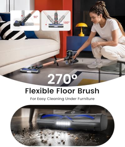 Cordless Vacuum Cleaner, 580W 50KPa Self-Standing Stick Vacuum with 65-Min Runtime, Anti-Tangle Brush, 1.8L Large Dust Cup, Lightweight Vacuum Cleaners for Home Hardwood Floor Carpet Pet Hair