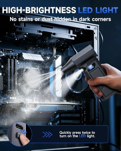 Compressed Air Duster, 160,000 RPM Brushless Cordless Blower, 4 Speed LED Rechargeable Mini Air Duster Remover for PC, Keyboard, Car, Household & Outdoor Use