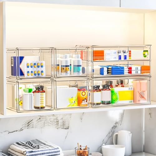 6-Pack Acrylic Stackable Storage Drawers for Vanity, Desk, Bath