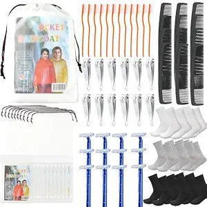 84 Pcs Homeless Care Package Supplies Bulk Hygiene Kits with Nail Clipper, Prepasted Disposable Toothbrushes, Razors, Po