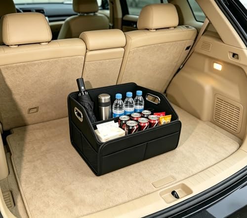 Car Trunk Organizers Small PU Leather，Car Basket for Organizers and Storage，Car Caddy Collapsible Multi Compartment Container Box