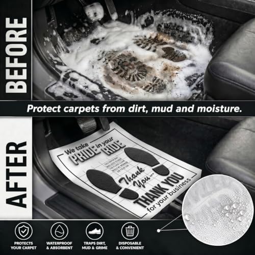 120Pcs Paper Floor Mats for Cars Large 20.5" x 16.1" Disposable White Automotive Floor Mats Waterproof Heavy Duty Waterproof Auto Mats Thank You Mats for Car Detailing & Car Washes