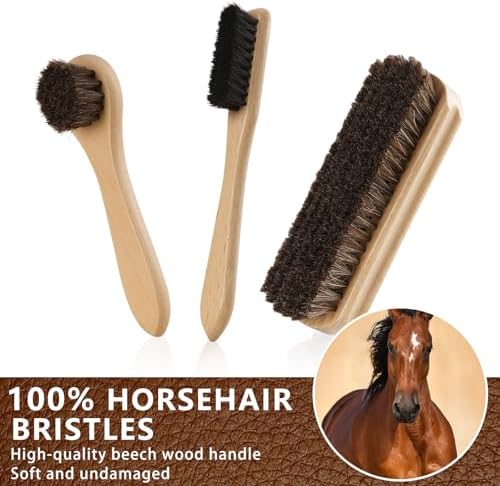 11 PCS Leather Care Kit - Horsehair Brushes,Saddle Soap,Waterproofing Wax,Mink Oil Conditioner,Polishing Cloth,Microfiber cloth,Boot Shoe Shine Cleaning Kit Gift for Men Cowboy Husband Dad