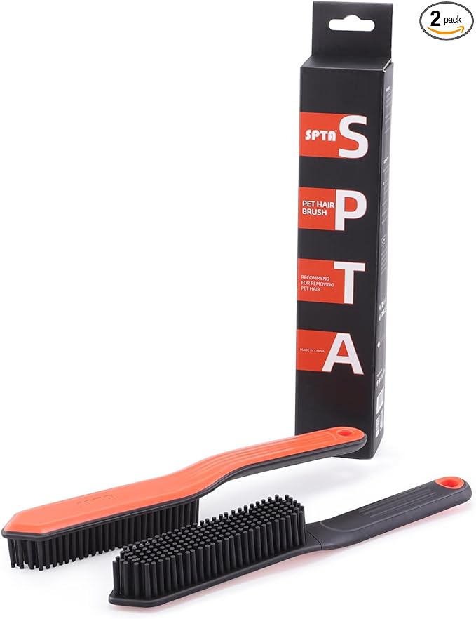 SPTA Pet Hair Brush, 2Pcs Pet Hair Removal Brush,Triangular Wedge Tip,Rubber Bristles to Trap and Remove Hair,Metal-Free Design,Ergonomic Design Great for Cars,Trucks,SUVs,RVs, Home,Furniture&More