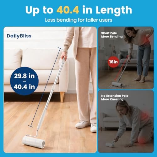 Extra Sticky Long Handle Lint Roller for Pet Hair, Floor