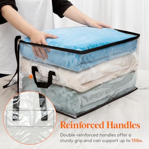 6 Pack Clear Clothes Storage Bags, 60L Plastic Blanket Vinyl Foldable Moving Bags with Zipper, Closet Organizers and Storage Containers for Bedding, Duvet, Pillow