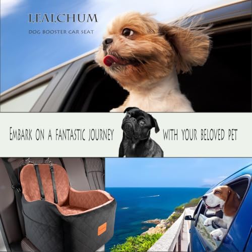 Dog Booster Car Seat for S/M Dogs Up to 35lbs,Soft 6in Elevated Cushion,Fits in Front/Back Seat,Fully Detachable and Washable,2 Storage Pockets & 3 Straps,Easy to Install (Black/Brown,Medium)